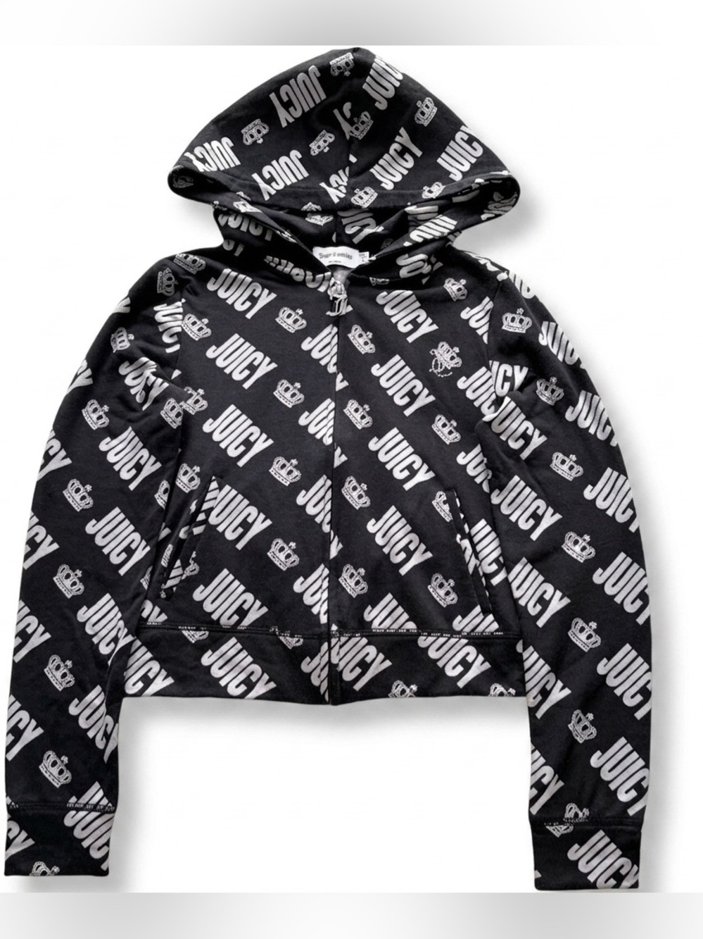 Juicy Couture Y2K Logomania Cropped Zip-Up Hoodie Black/White